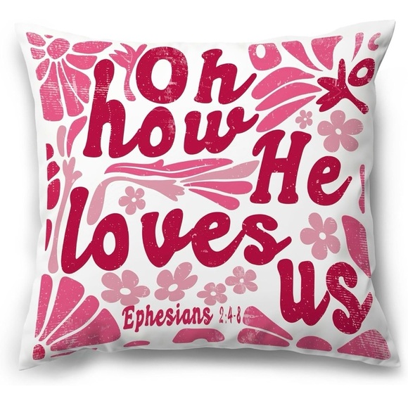 God’s Love Pillow Cover, 18”x18,” Red, Pink, White - Picture 2 of 8